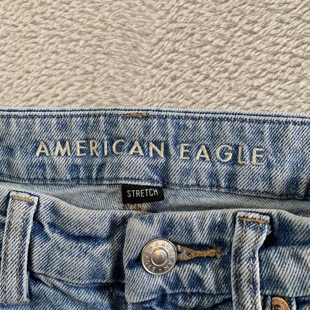 American Eagle Curvy 90s Straight Jeans Womens 0 Light Wash High Rise Distressed - Picture 9 of 15